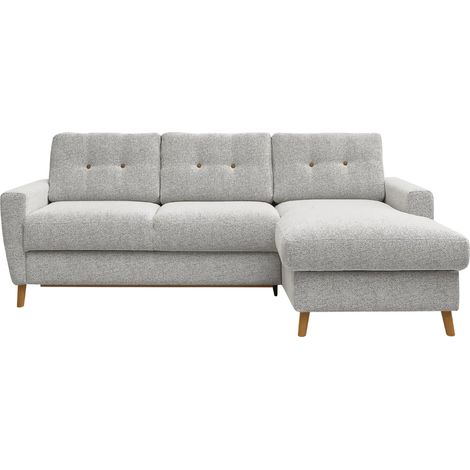 GASPARD - Canapé d'angle convertible tissu bouclette 4 places - Beige - Droit
