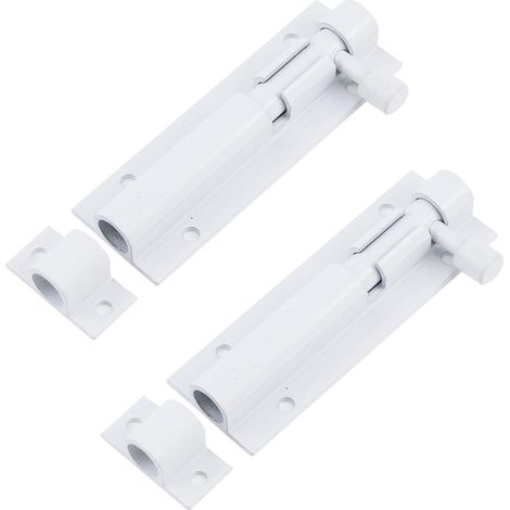 Verrou de porte coulissante, pêne dormant, cylindre de verrouillage intérieur, verrou de sécurité pour porte coulissante, lot de 2, blanc 10 cm (1/5)