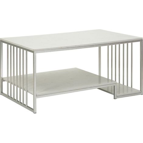 Tavolino da salotto Kayseri in marmo bianco e ferro argento 90x60x45 cm