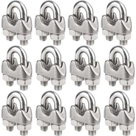Paquete de 12 bridas de acero inoxidable para cables de acero de 4 mm de diámetro (M4). (1/4)