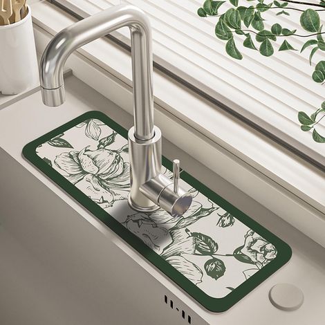 Tapis Absorbant Pour Robinet - En Diatomée - Antidérapant - Pour Évier Cuisine Salle De Bain - 38 x 13,5 cm - 1 Pièce (1/4)