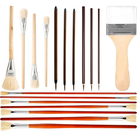 Brushes Pour Poterie - 18 Pièces Ensemble Pinceaux À Ventail En Bois Pour Peinture Céramique Émail Et Acrylique (1/5)