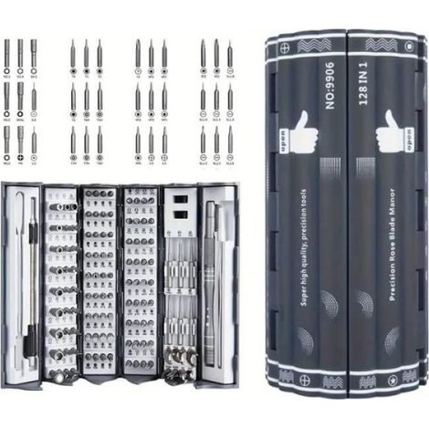 Tournevis De Precision - 128 Embouts - Acier Revetement Mate - Pour Pc Smartphone Montre Appareil Photo Diy - Lot De 1 (1/4)