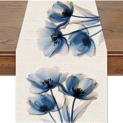 Table Runner 33cm x 183cm Cotton and Linen Rustic Barn Wood and Teal Blue Green Brown Anti-Dust Burlap Rectangle Table Decor (1/5)