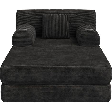 Fauteuil fonction couchage dossier haut cadre métal mousse haute densité 2 porte-gobelets 4 poches latérales revêtement côtelé (1/5)