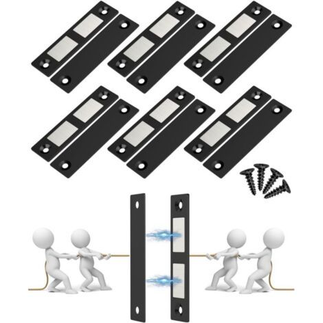Lot de 6 Ultra Mince Aimant Porte Placard Puissant Loquet de Porte Magnétique pour Porte d'armoire, Aimant Fermeture pour Porte Coulissant Aimant Placard de Cuisine, Maison, Tiroir, Noir (1/5)