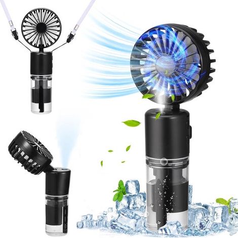Mini ventilateur brumisateur – Noir – 4000 mAh – USB – 4 vitesses – Bureau, voyage, camping (1/5)