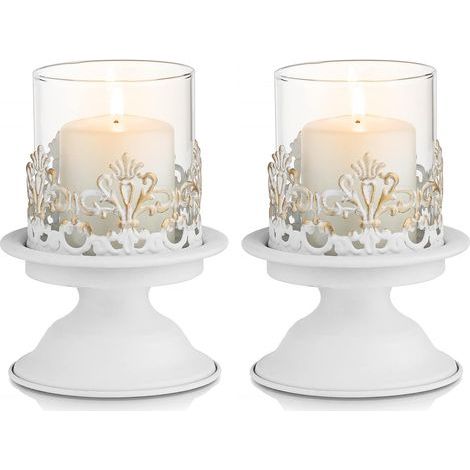 Vintage Bougeoirs Chandelier Blanc Decorative Bougeoirs en Métal pour Centre de Table à Manger Cheminée Mantel Noel Fête Mariage Bapteme Paques Anniversaire Fiancaille Halloween Salon Ramadan(Petit × (1/5)