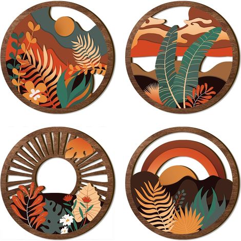 Set di 4 decorazioni murali in legno in stile bohémien – Decorazioni murali geometriche in legno – Decorazioni murali minimaliste in stile bohémien per camere da letto e soggiorni