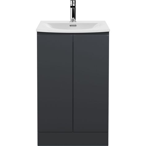 Mavesyn Contemporary 2 Door Floor Standing Vanity Unit with Curved Basin, Dark Grey, 500mm