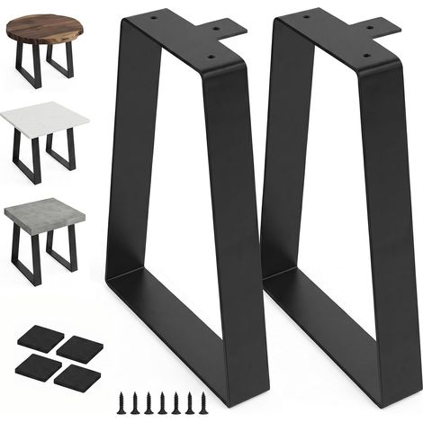 Pieds de table en métal noir 40 cm en forme de trapèze pour meubles en métal, matériau en fer robuste et design industriel moderne pour table basse, table de chevet, banc, bureau (1/5)