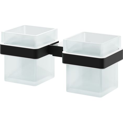 Colore Square Matt Black and Frosted Glass Wall Mounted Double Bathroom Tumbler (1/5)