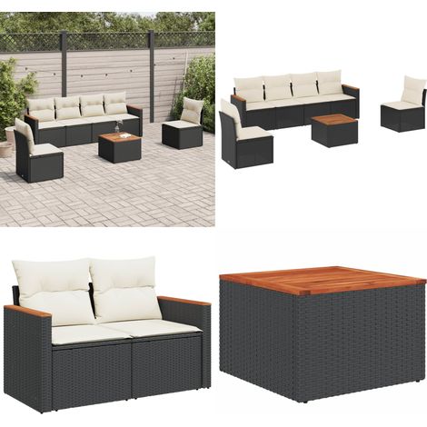 Salon de jardin 7 pcs avec coussins noir résine tressée - Ensemble Salon De Jardin - Mobilier Extérieur - Canapé Jardin - Table Jardin - Chaise Lounge - Home & Living (1/5)