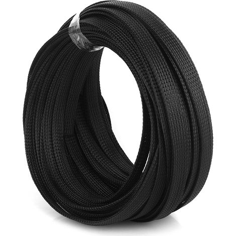 Gaine tressée extensible en PET noir de 10 mm, haute densité, 10 m (1/5)