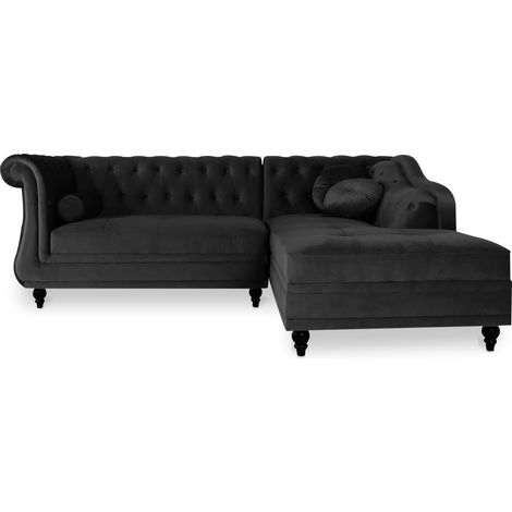 Canapé d'angle droit Empire Velours Noir style Chesterfield (1/3)