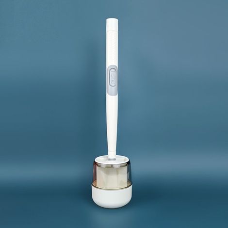 Balai de toilette en silicone mural avec distributeur de liquide intégré, couleur verte ou blanche (42x10cm) - 1x balai hydraulique pour nettoyage sans coins morts. (1/5)