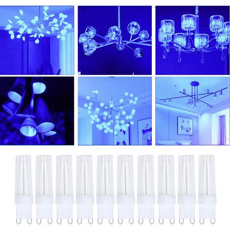 Lot de 10 ampoules G9 bleues de 3 W, compatibles avec les suspensions, les plafonniers, les appliques murales et les lampes de table. 10 lots disponibles. (1/5)