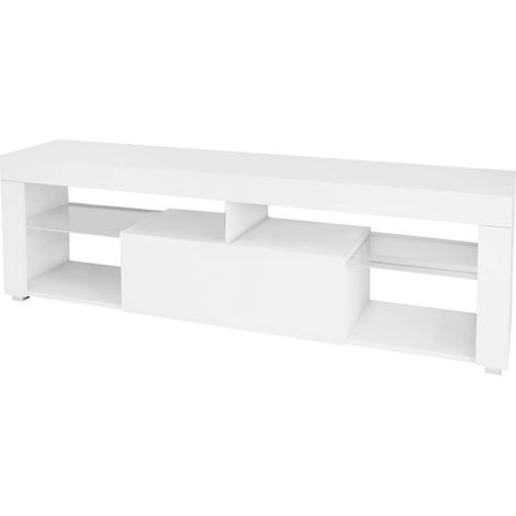 ML-Design TV-Lowboard aus Holz in Weiß, 140x51x35 cm, Modernes TV-Board mit Stauraum, Griffloses Design, Fernsehschrank Stehend mit Schublade und 2 Ablagen aus Glas, Fernsehtisch Sideboard TV-Schrank