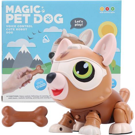 Chien Robot Intelligent avec Capteur Tactile et Contrôle Vocal - Jouet Éducatif Interactif (Marron) (1/5)