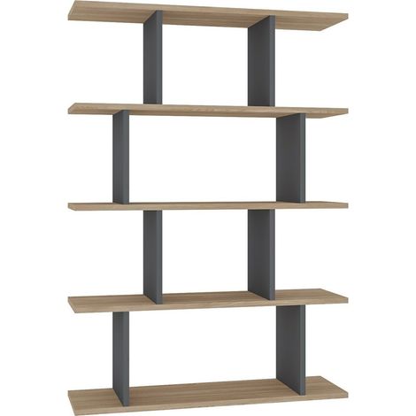 Libreria moderna bicolore da parete in rovere e antracite, 90 x 25 x 127,4 cm (1/3)