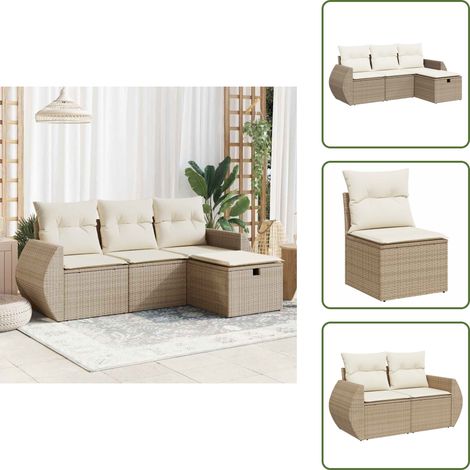4-tlg. Garten-Sofagarnitur mit Kissen Beige Poly Rattan - Gartensofa Set - Garten Sofa Set - Outdoor Sofa Set - Garten Sofagarnitur (1/5)