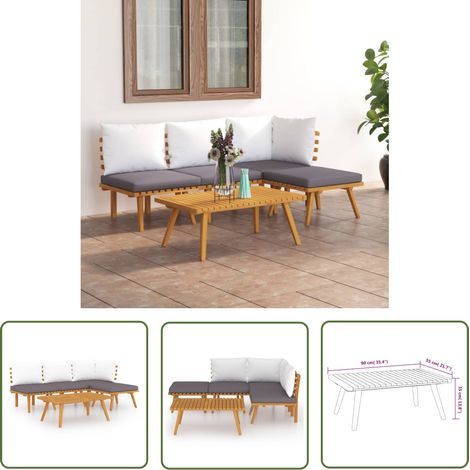 The Living Store Salon de jardin 5 pcs avec coussins Bois d'acacia solide - Salon De Jardin - Meuble De Jardin - Mobilier De Jardin - Set De Salon De Jardin - Ameublement De Jardin (1/5)