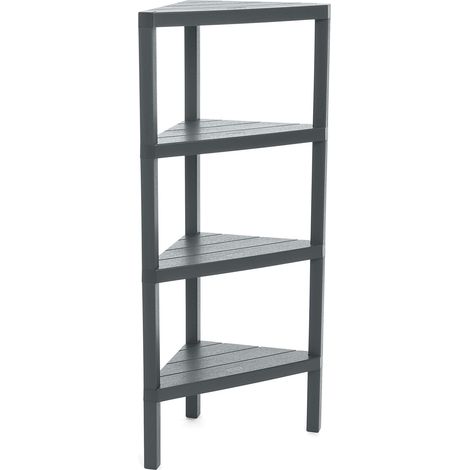 TATAY Mensola Angolare Lombok, 4 Altezze, Polipropilene, Senza BPA, Finitura Effetto Legno, Tamponi Antiscivolo, Max 10 kg per Ripiano, Facile Assemblaggio, 33x33x100 cm, Grigio (1/4)