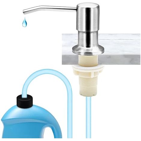 Distributeur de Savon de Cuisine évier, Distributeur de détergent de Cuisine encastrable en Acier Inoxydable avec Tuyau de rallonge en Silicone de 1,0 m und Pompe rotative à 360° (avec Tuyau)