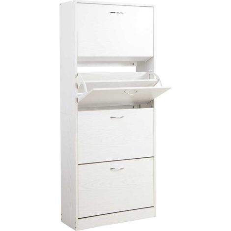 Scarpiera 4 Ante Ripiani Doppia Profondita Legno MDF 63x24x150 Bianco Frassinato (1/5)