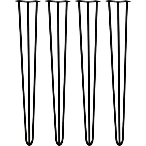 Pied de Table Metal 71cm, Pied de Meuble 3 Tiges Durable, avec Vis et Protecteurs de Sol, Pied en Épingle à Cheveux pour Table Basse, Chaise, Pied de Table Industriel, Noir (28 inch)