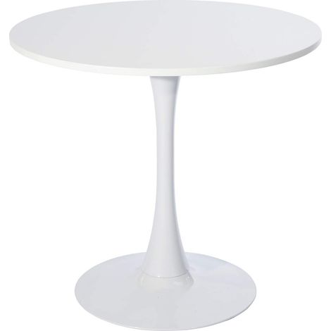 Meuble Cosy Table Salle à Manger Ronde Scandinave 2-4 Personnes pour Salon Cuisine, en Bois d'ingénierie et métal, Blanc, 80x80x73cm (1/5)