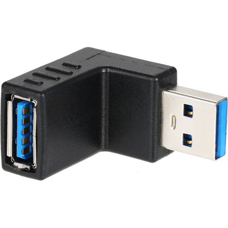 Adattatore USB 3.0 da maschio a femmina ad angolo retto (90°), nero.