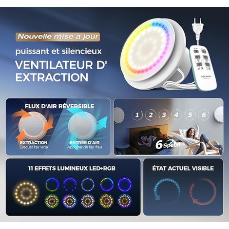 Air Extractor 100 mm Ventilation Speed Wind Directions Light Effects Silent Air Extractor Fan Remote Control VMC Aerator Bathroom Attic Garage (1/4)