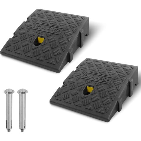 Set of 2 Non-Slip Rubber Ramp for Sidewalk Car Wheelchair Motorcycle Dog - Height 7-13cm Black Weather Resistant with 2 Extension Bolts (1/5)