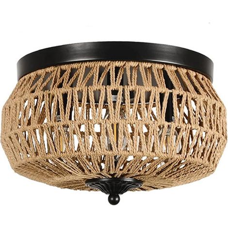 Plafonnier en tissage artisanal, idéal pour le salon, style wabi-sabi, suspension pour couloir (sans ampoule). (1/5)
