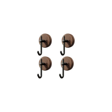 TAISHENGDA Lot de 4 Crochets Muraux en Noyer Noir Massif – Sans Perçage, Design en Forme de J (1/4)