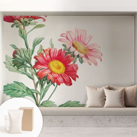 Papier peint intissé mural avec colle pour salon et chambre Décoration murale rapide - Colle incluse gratuite Fleurs délicates 208x146 cm (1/5)