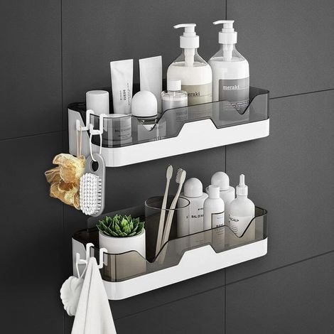 Lot de 2 barres de douche, organisateur de douche amovible, barre de douche perforée double couche pour salle de bain et cuisine