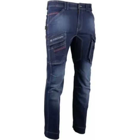 LMA – Pantalon denim stretch multipoches – Ceinture élastiquée – 5 poches pratiques – Renfort entrejambe – 71% coton, 26% polyester, 3% élasthanne