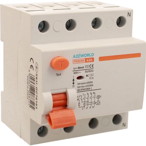 RCCB Interruttore Differenziale Puro Tipo AC 3P+N 4M 10000A 30mA 63A AC 400V IP20 IEC61008-1 PR8HM