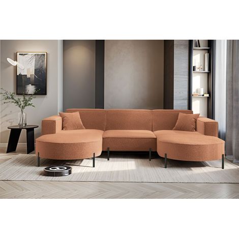 Wohnlandschaft U-Form Sofa VALENCIA in Stoff Quelle Ziegelbraun
