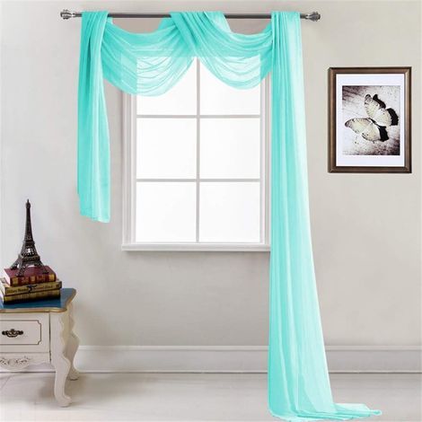 1 cantonnière transparente - Décoration mains libres en voile transparent - Rideau décoratif uni pour chambre à coucher, salon, mariage - 52 x 216 pouces (turquoise) (1/3)
