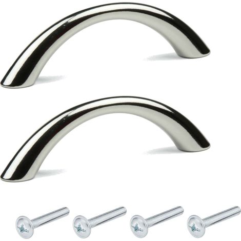 2x Poignée de meuble métal finition chrome entraxe 96mm hauteur 24mm tiroir armoire avec vis (1/3)