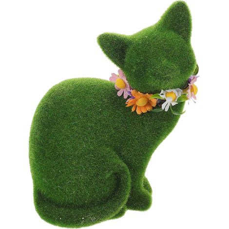 Ornements De Chat Floqués Décoration Petite Statue De Chat Ornement De Petit Animal Décorative Green (1/5)