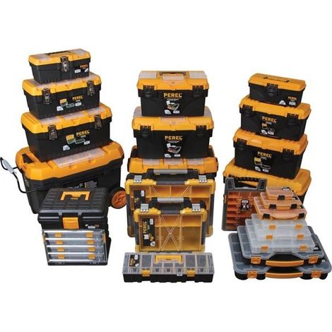 Perel – Boîte d’assortiment empilable en plastique – 9 compartiments réglables avec 8 séparateurs – Couvercle transparent – Poignée intégrée pour vis et écrous (1/3)
