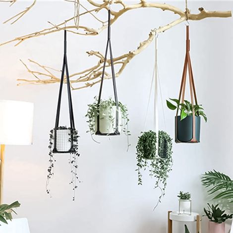 Panier Suspendu - Cuir Végétal PU Réglable - Pour Plantes D'intérieur - À Accrocher Au Mur Plafond Fenêtre - 76 x 14,5 x 14,5 cm - 1 Pièce (1/5)