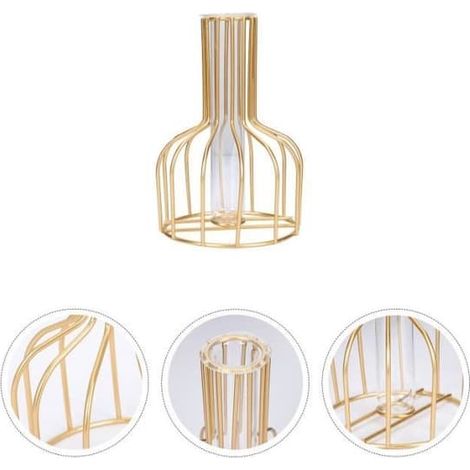 SABIR-Ensemble de vases hydroponiques en fer forgé avec cadre, tube en verre et système de culture hydroponique nordique simple doré. Vase en fer forgé Cdiscount-jearzhan232 (1/4)