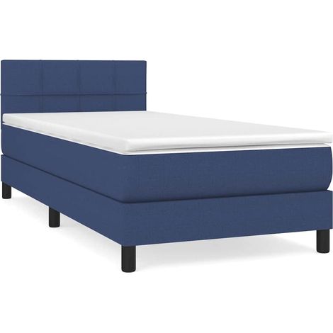 Lit simple  Lit adulte  Sommier à lattes de lit avec matelas Bleu 90x200 cm Tissu
