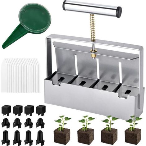 Blocage du Sol à la Main, Bloqueur De Sol Manuel, 4x2 inch Seed Block Makers, Presse Motte pour Semis, Outil De Blocage De Terre Manuel avec Aide Aux Semences, pour Plantation Transplantation (1/5)