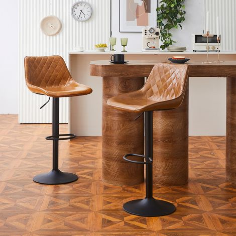 CLIPOP Tabourets de bar pivotants à 360°, lot de 2, cuir Pu, hauteur réglable, motif diamant, repose-pieds, noir (1/5)